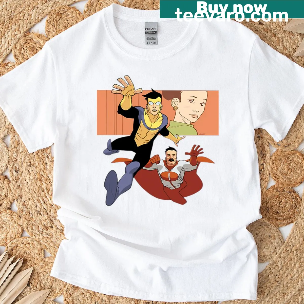 Cute T-shirt with an illustration of a fluffy bunny as a superhero — on a men's t-shirt