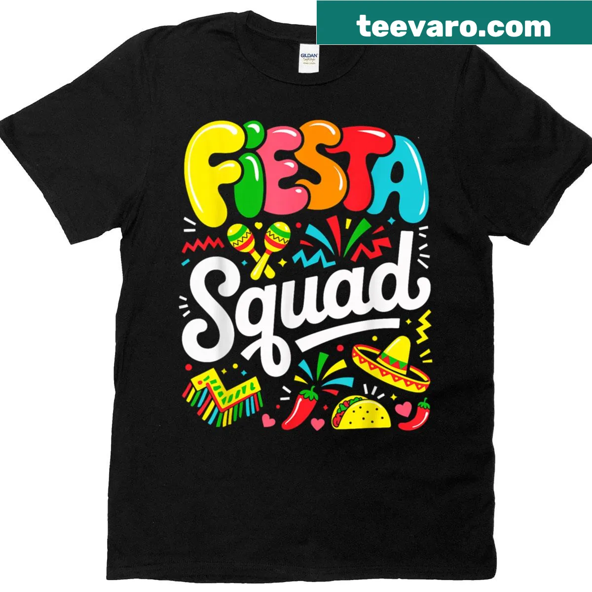 Cinco de Mayo t-shirt with 'Fiesta Squad' design, perfect for women. — on a men's t-shirt