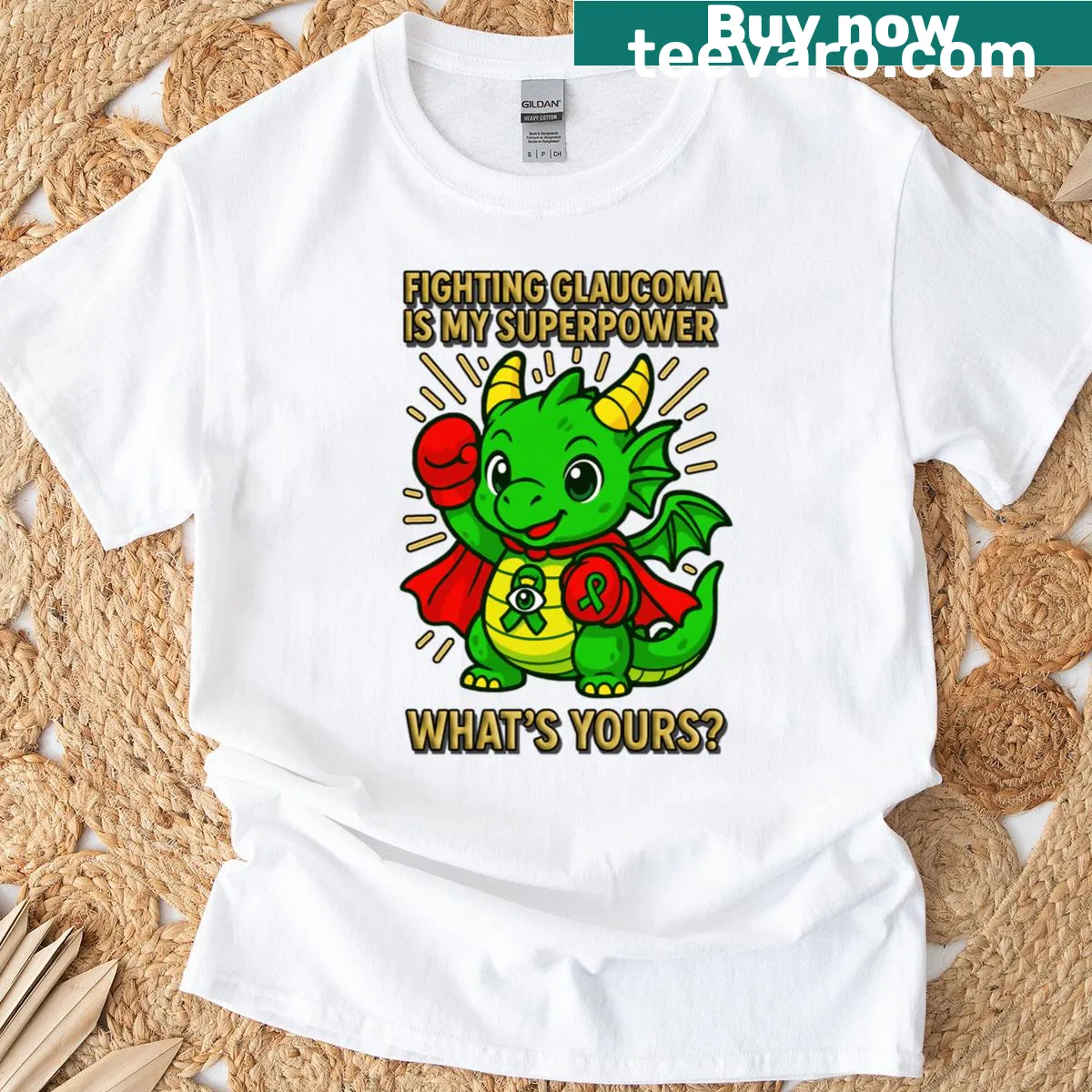 Dragon graphic with the text Fighting Glaucoma Is My Superpower — on a men's t-shirt