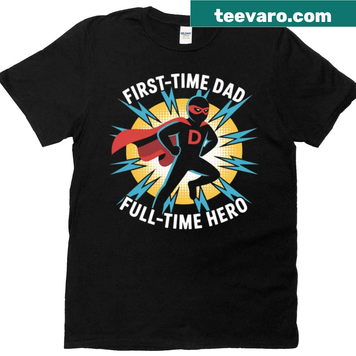 Oversized T-shirt for new dads with a humorous superhero theme — on a men's t-shirt