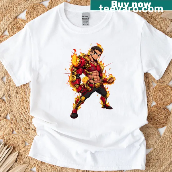 Cyber warrior graphic on a cyber armor themed T-shirt