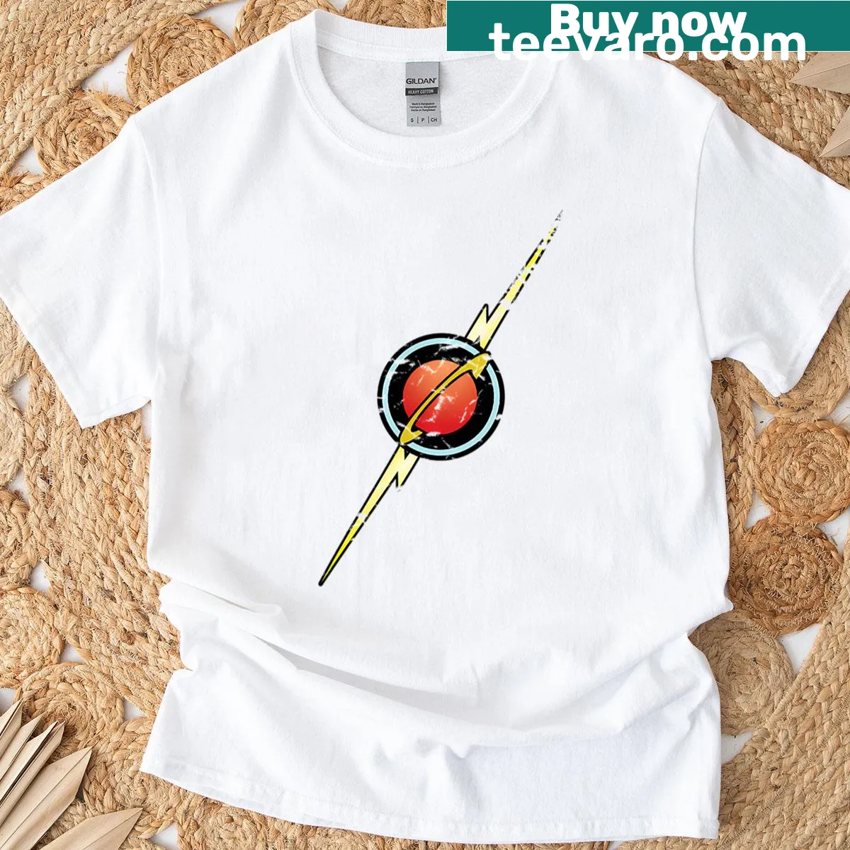 Illustrative T-shirt featuring Flash Gordon graphic — on a men's t-shirt