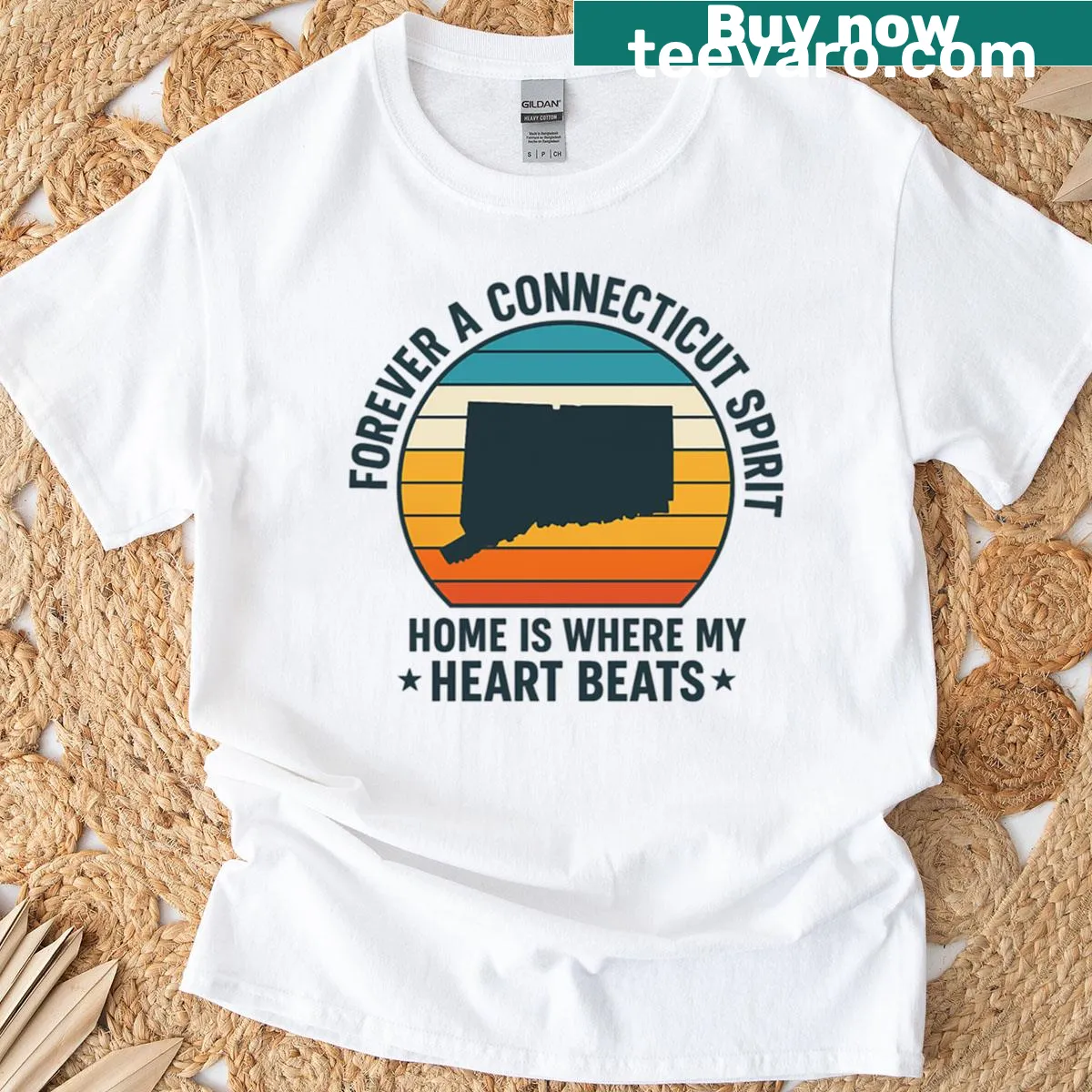 Vintage-style T-shirt with a sunset and Connecticut spirit design — on a men's t-shirt
