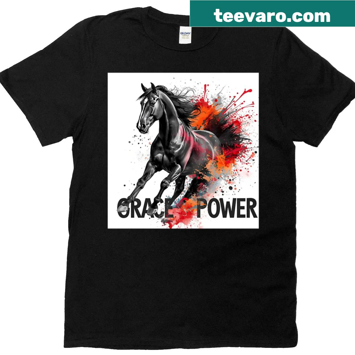 Watercolor T-shirt featuring a Friesian horse graphic — on a men's t-shirt