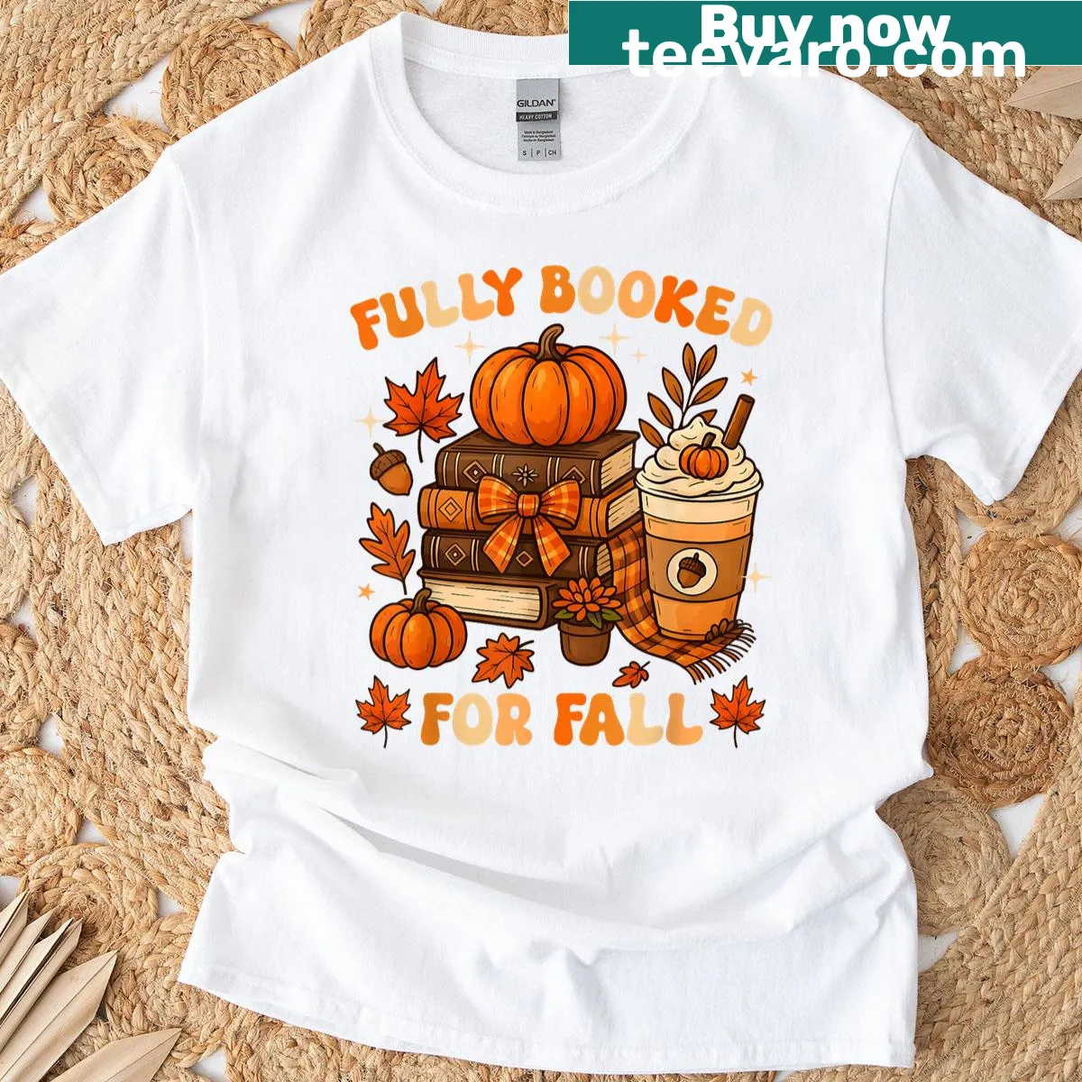 Illustration of pumpkins and books Autumn T-shirt — on a men's t-shirt