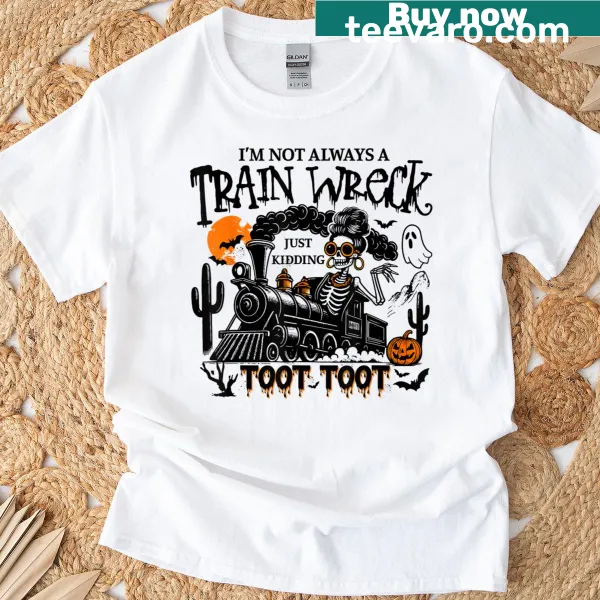 Humorous typography T-shirt featuring a playful skeleton and funny text