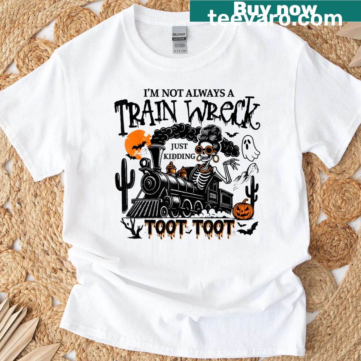 Humorous typography T-shirt featuring a playful skeleton and funny text — on a men's t-shirt