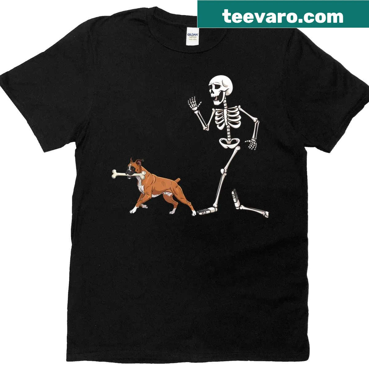 Funny Halloween T-shirt with Boxer and skeleton design — on a men's t-shirt