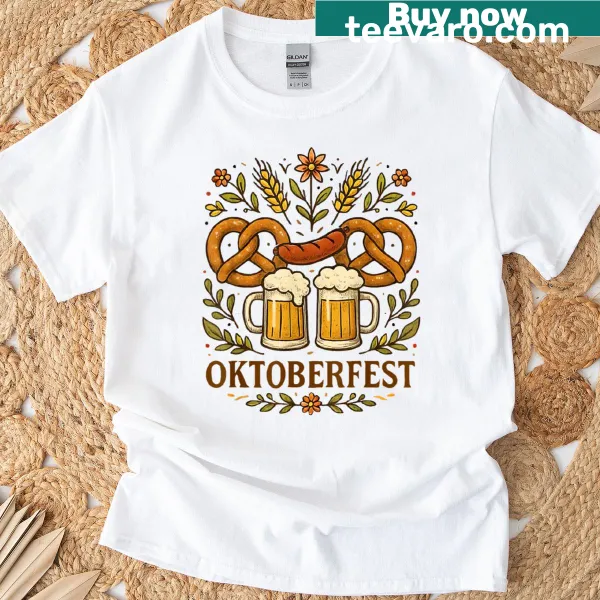 Vintage-style T-shirt with funny Oktoberfest drinking graphics