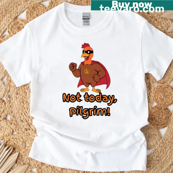 Superhero turkey cartoon T-shirt with humorous text