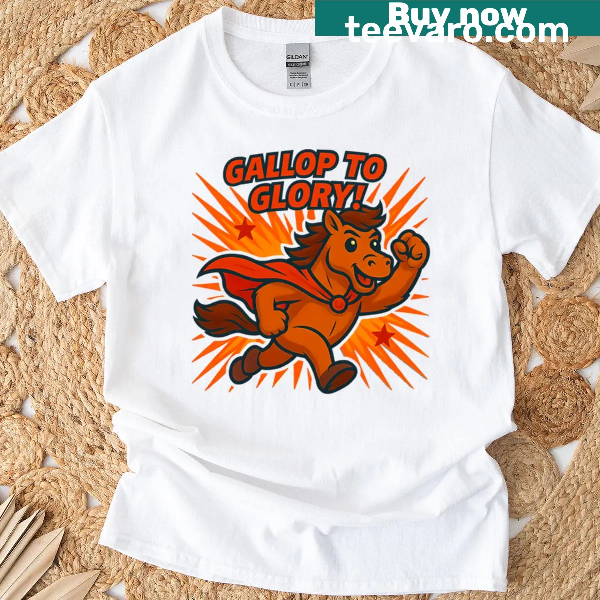 Illustration of a galloping horse symbolizing heroism and adventure — on a men's t-shirt
