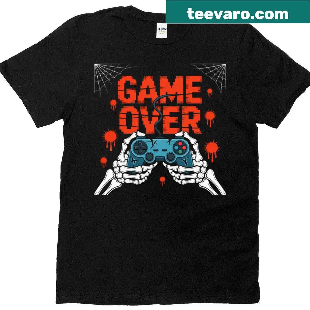 Creepy Halloween horror-inspired Game Over graphic T-shirt — on a men's t-shirt