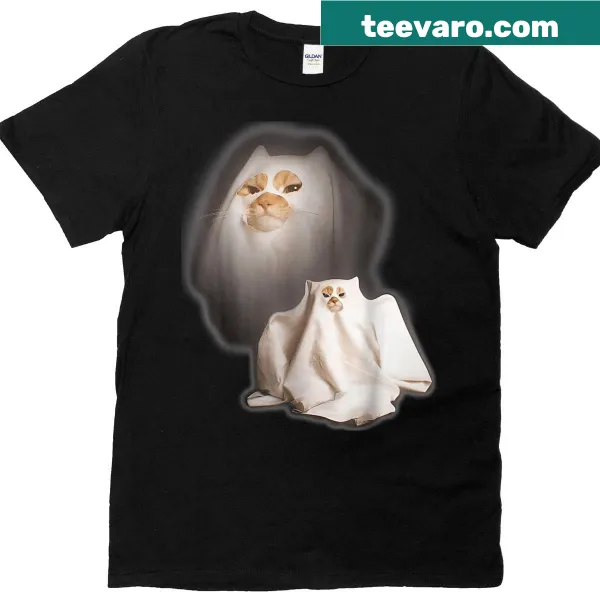Halloween t-shirt featuring a playful ghost cat design
