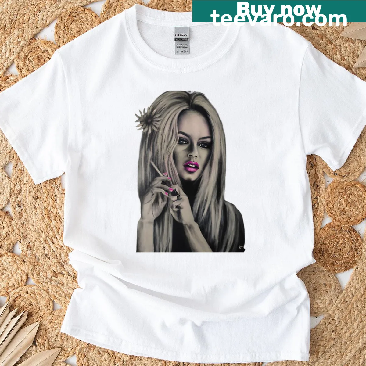 Illustration of a girl with a cigarette and flowers on a T-shirt — on a men's t-shirt