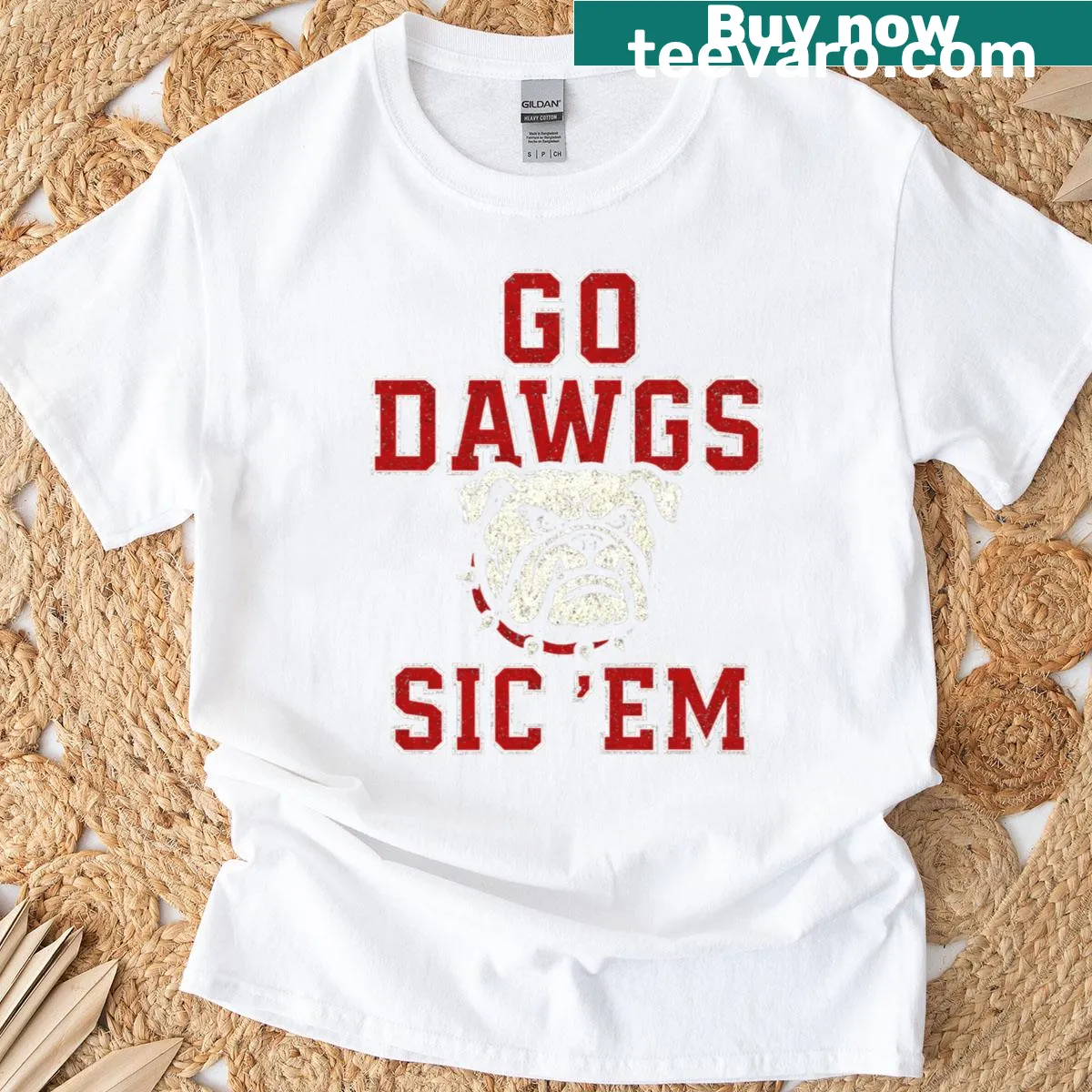 Sic Em Dawgs typography T-shirt for bulldog fans — on a men's t-shirt