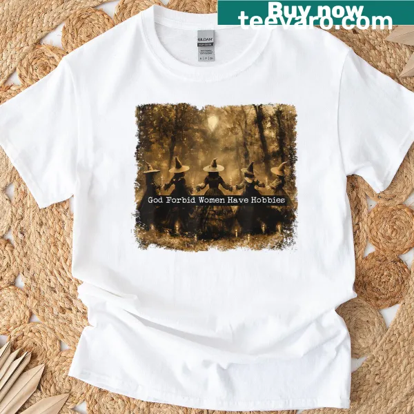 Funny T-shirt with witchy graphic and humorous feminist text