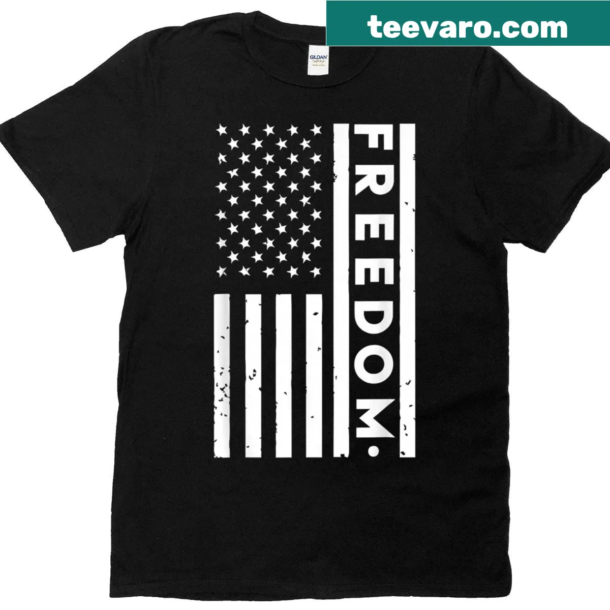 Patriotic t-shirt featuring the USA flag and 'Got Freedom' text. — on a men's t-shirt