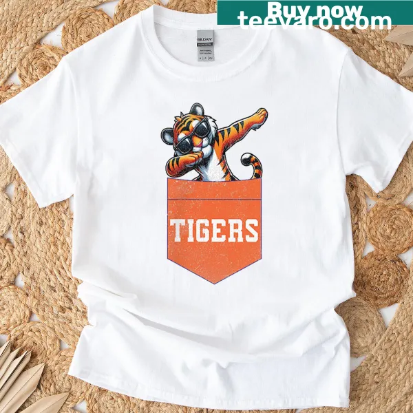 Cartoon graphic of a dabbing tiger in a pocket