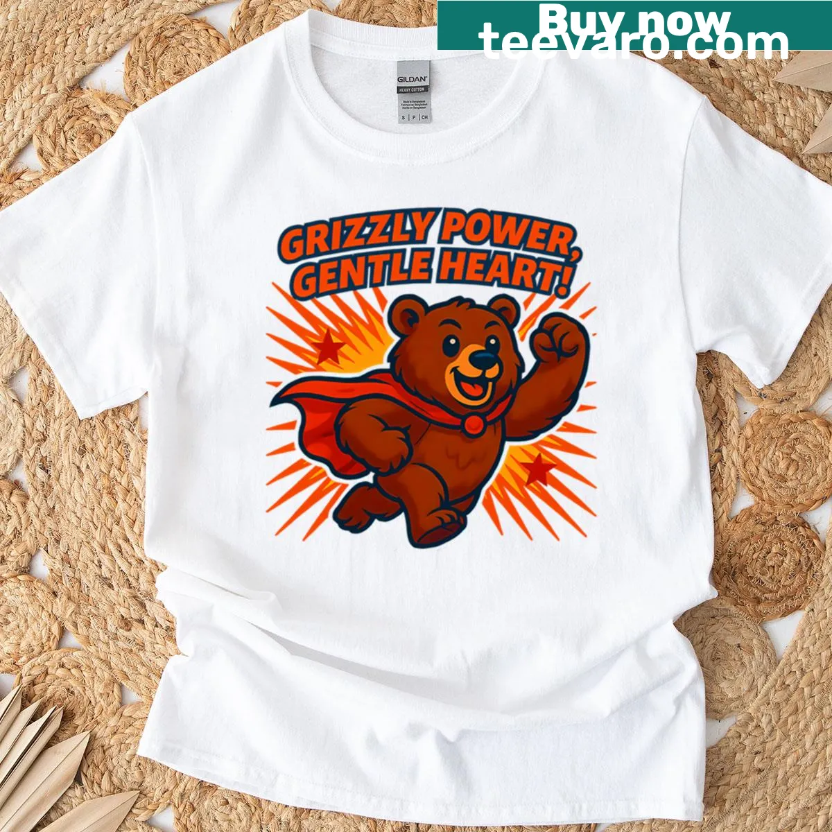 Oversized superhero bear graphic t-shirt for kids — on a men's t-shirt