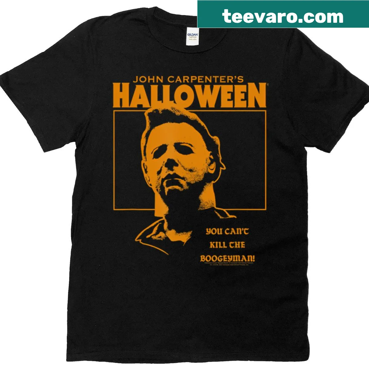 Bold 'You Can't Kill The Boogeyman' Halloween graphic t-shirt. — on a men's t-shirt