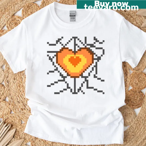 Halloween-themed T-shirt with a pixel art heart in a web design.