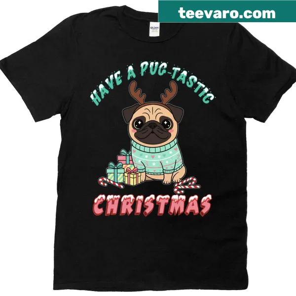 Cute pug graphic t-shirt for Christmas celebrations