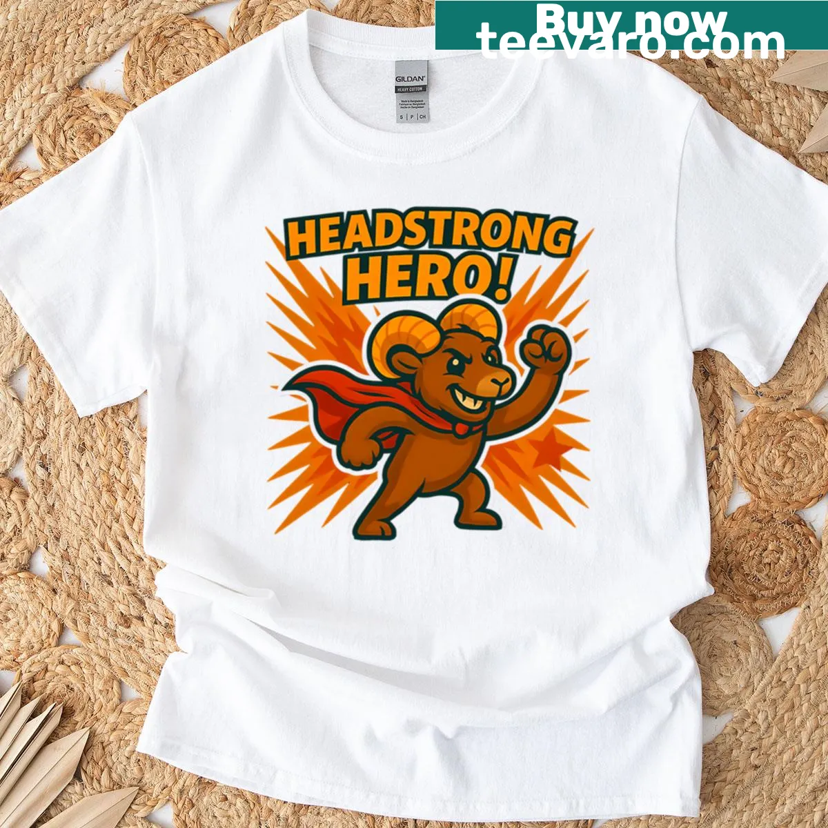 Illustration of a headstrong goat ram on a T-shirt — on a men's t-shirt