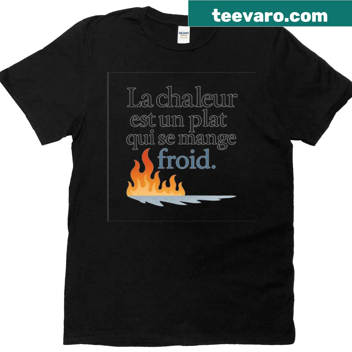 Typography design with 'Heat Is A Dish Best Served Cold' on an oversized T-shirt — on a men's t-shirt