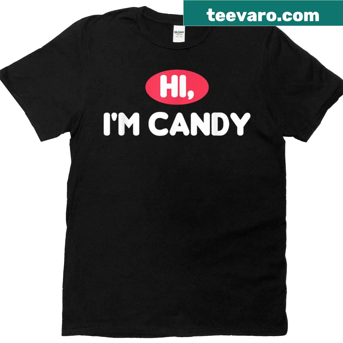 Funny couple T-shirt with 'Hi I’m Candy' text — on a men's t-shirt