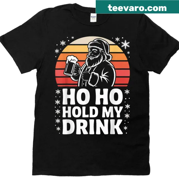 Funny Santa holding a drink Christmas party t-shirt