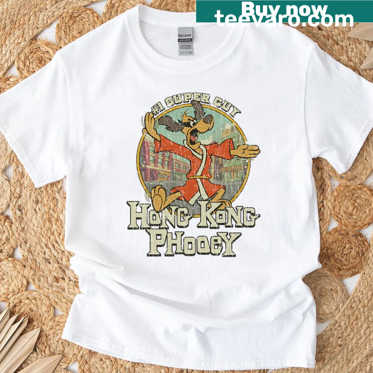 Vintage-style T-shirt featuring Hong Kong Phooey — on a men's t-shirt