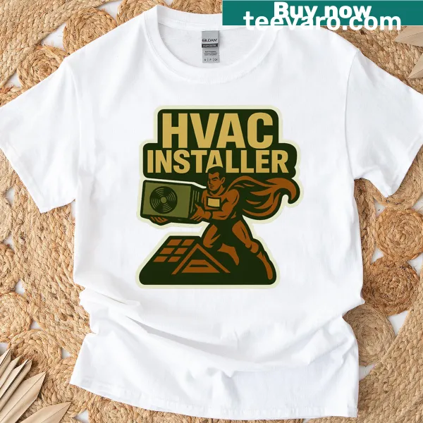 HVAC installer t-shirt with tools illustrated in a sticker design