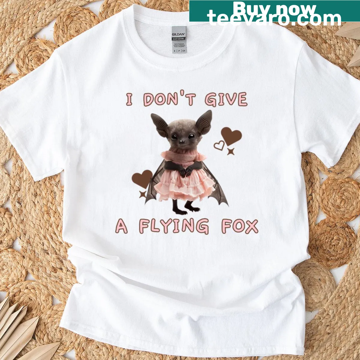 Cute oversized t-shirt featuring a flying fox in a dress — on a men's t-shirt