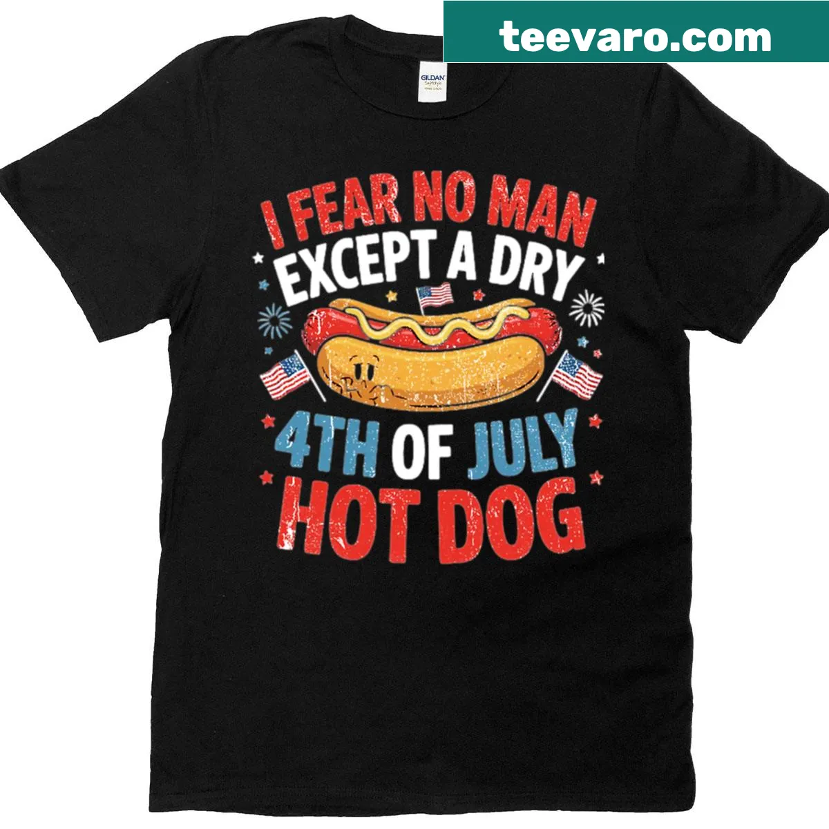Funny typography graphic about fearing a dry hot dog on a T-shirt — on a men's t-shirt