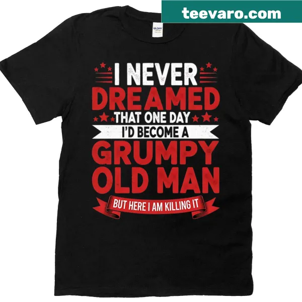 Oversized t-shirt with bold text declaring grumpy old man status