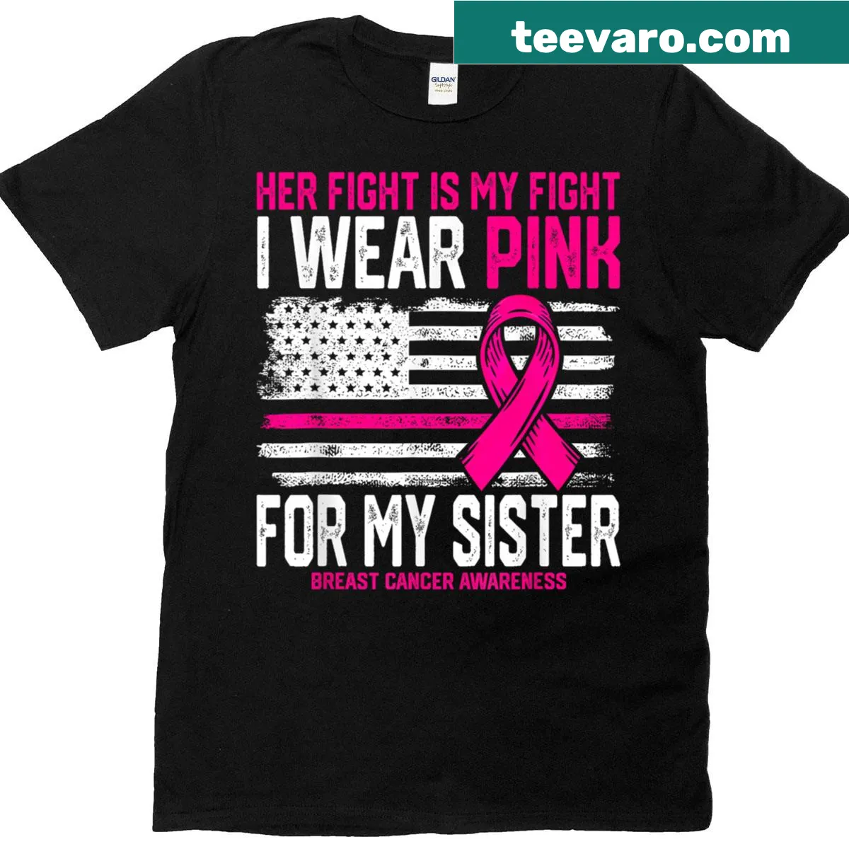 Breast cancer awareness t-shirt with USA flag and pink theme — on a men's t-shirt