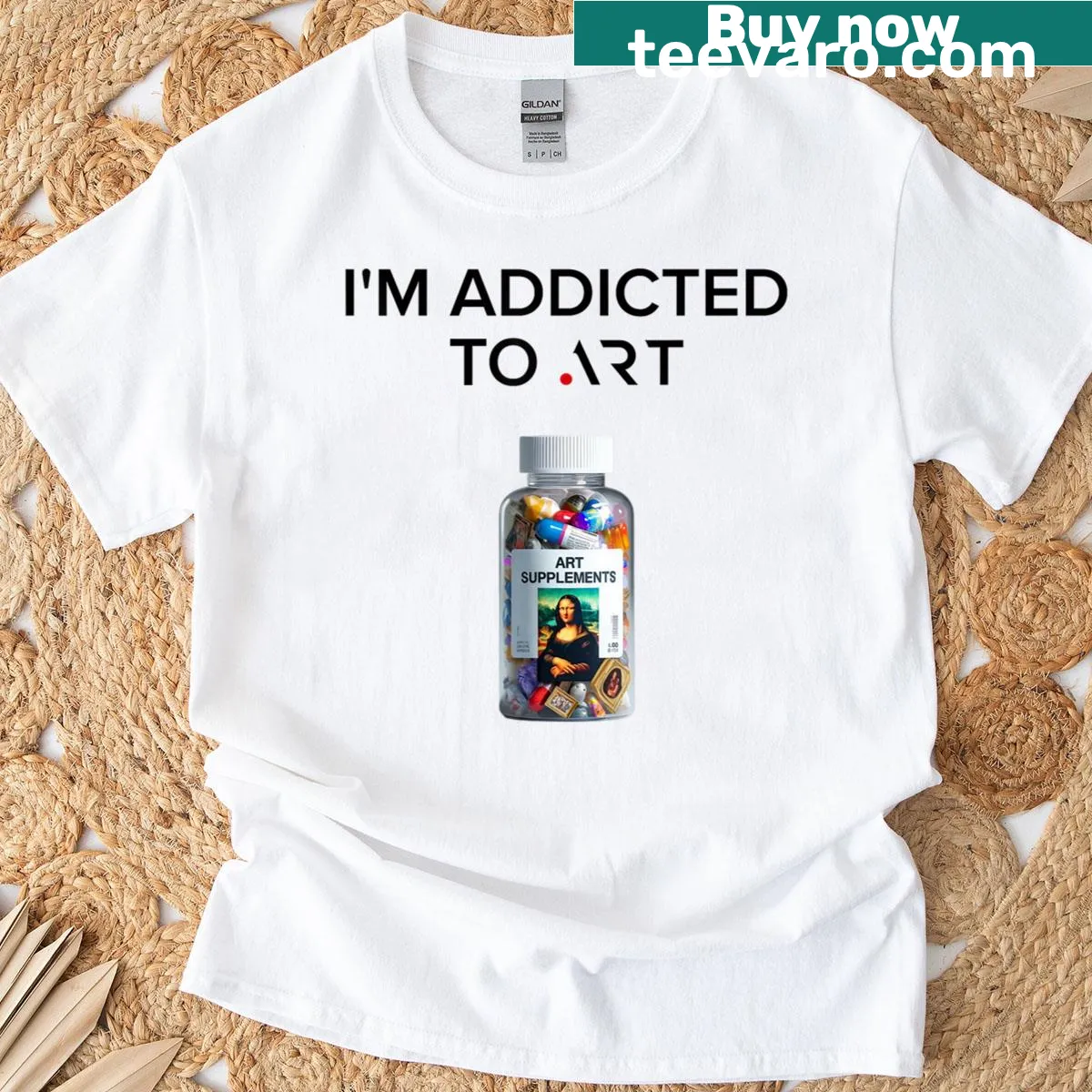 T-shirt stating: I'm Addicted To Art — on a men's t-shirt