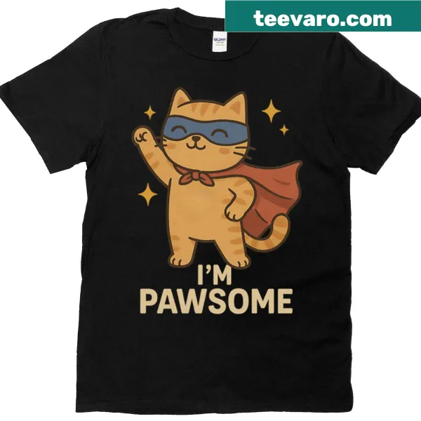 Cute superhero cat with cape and mask on T-shirt