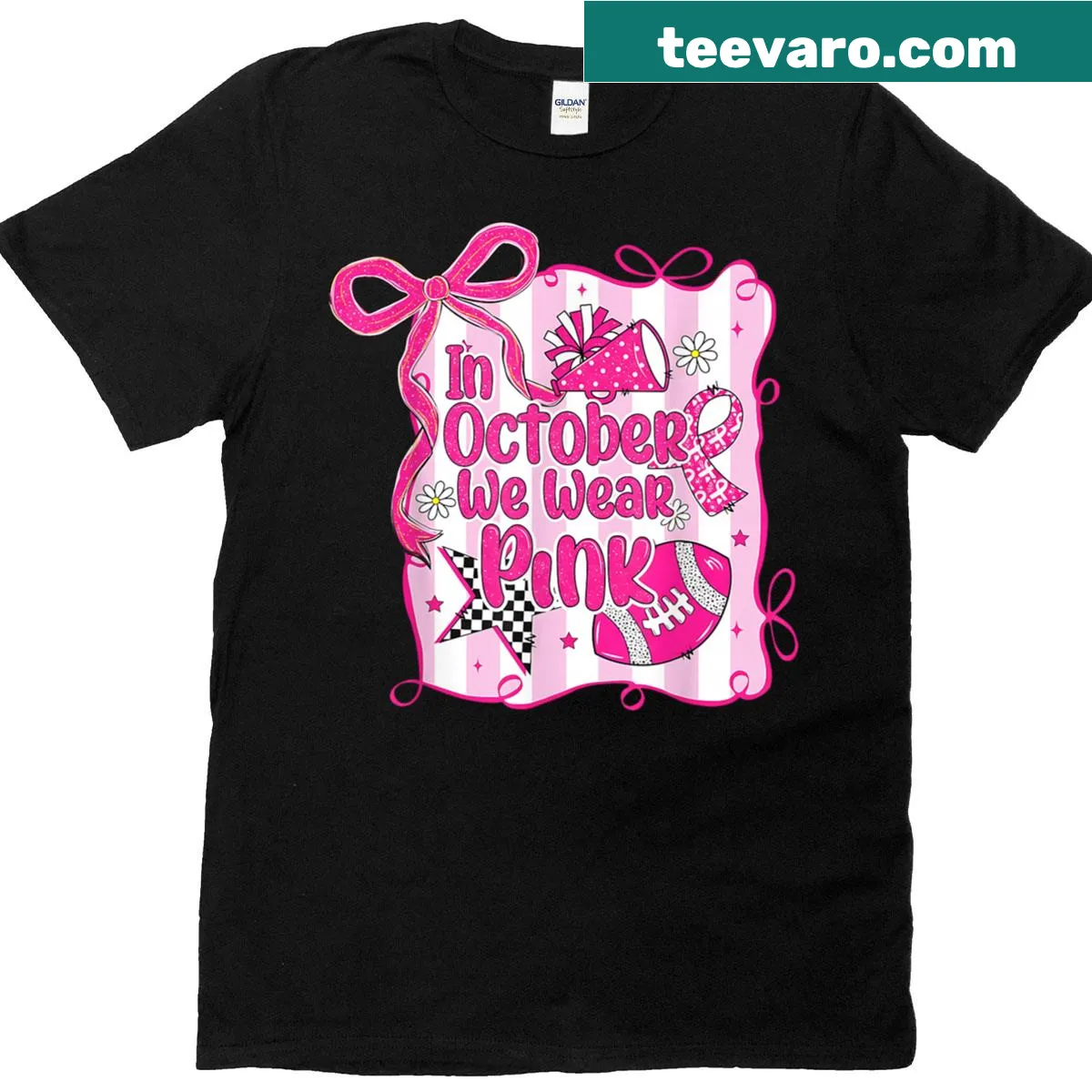 Illustrative T-shirt with a bow and pink awareness message — on a men's t-shirt
