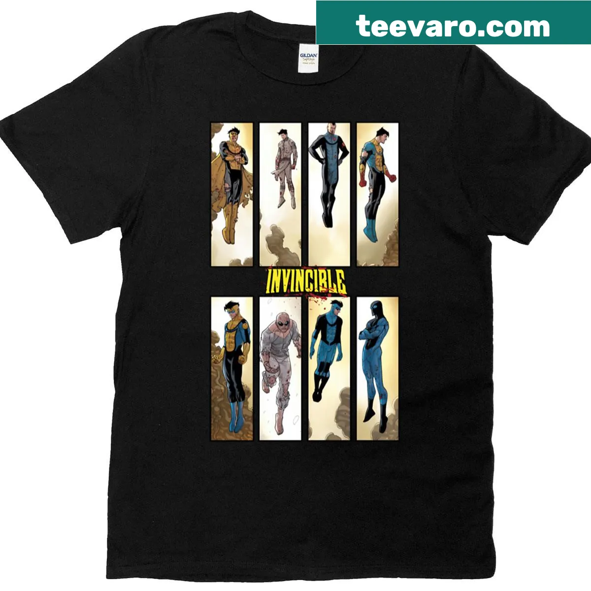 T-shirt featuring characters from the TV show Invincible — on a men's t-shirt
