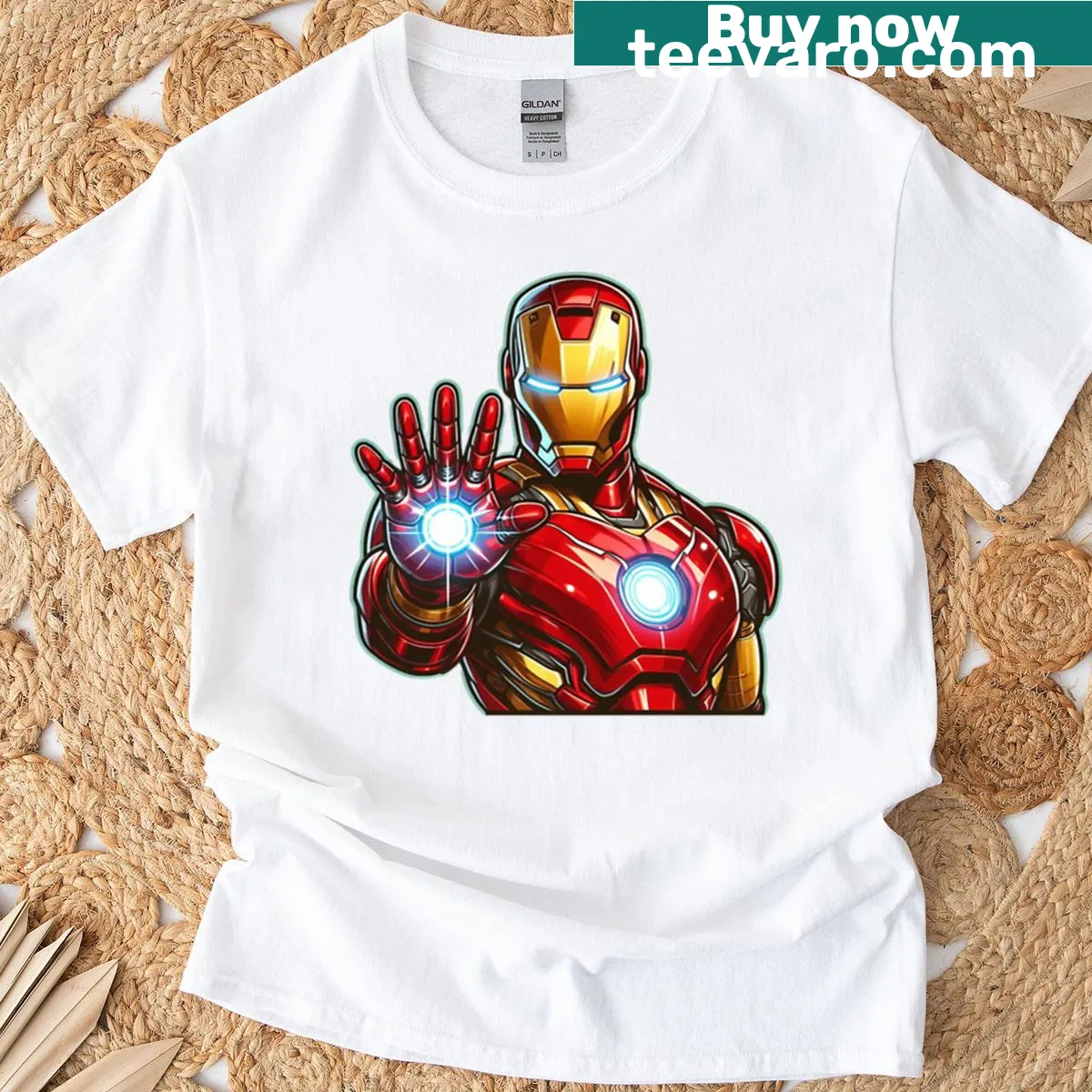 Illustration of Iron Man's arc reactor on a large oversized T-shirt — on a men's t-shirt