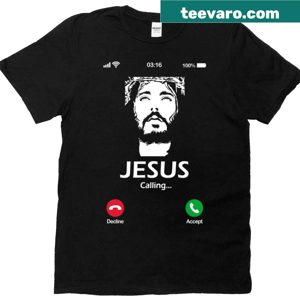 Inspirational t-shirt with the phrase 'Jesus Is Calling' — on a men's t-shirt