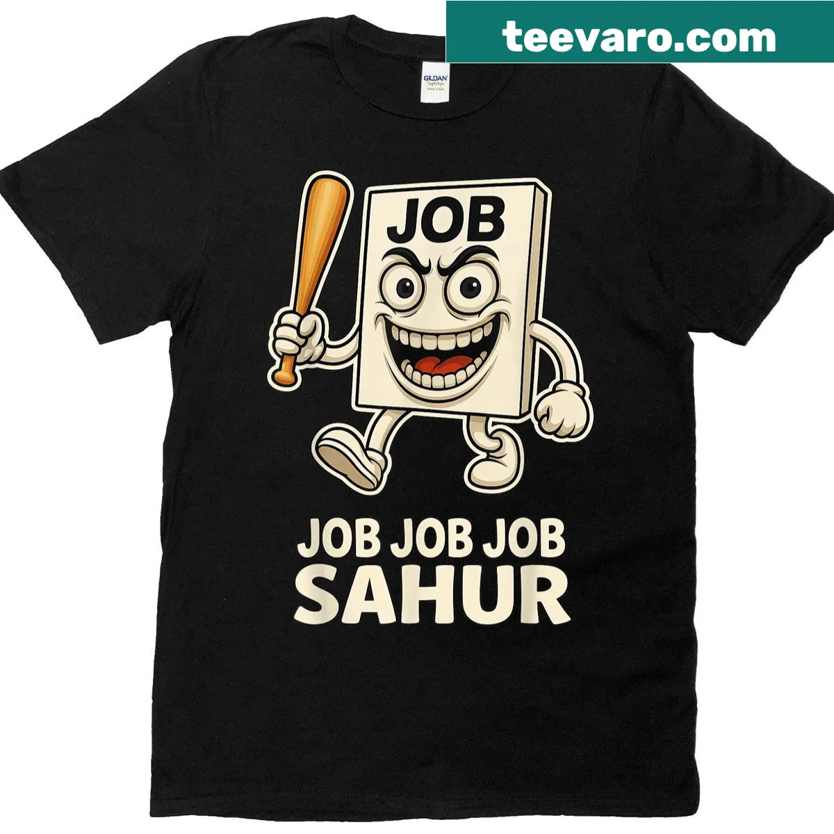 Kid's funny T-shirt with cartoon meme graphics about job sahur — on a men's t-shirt