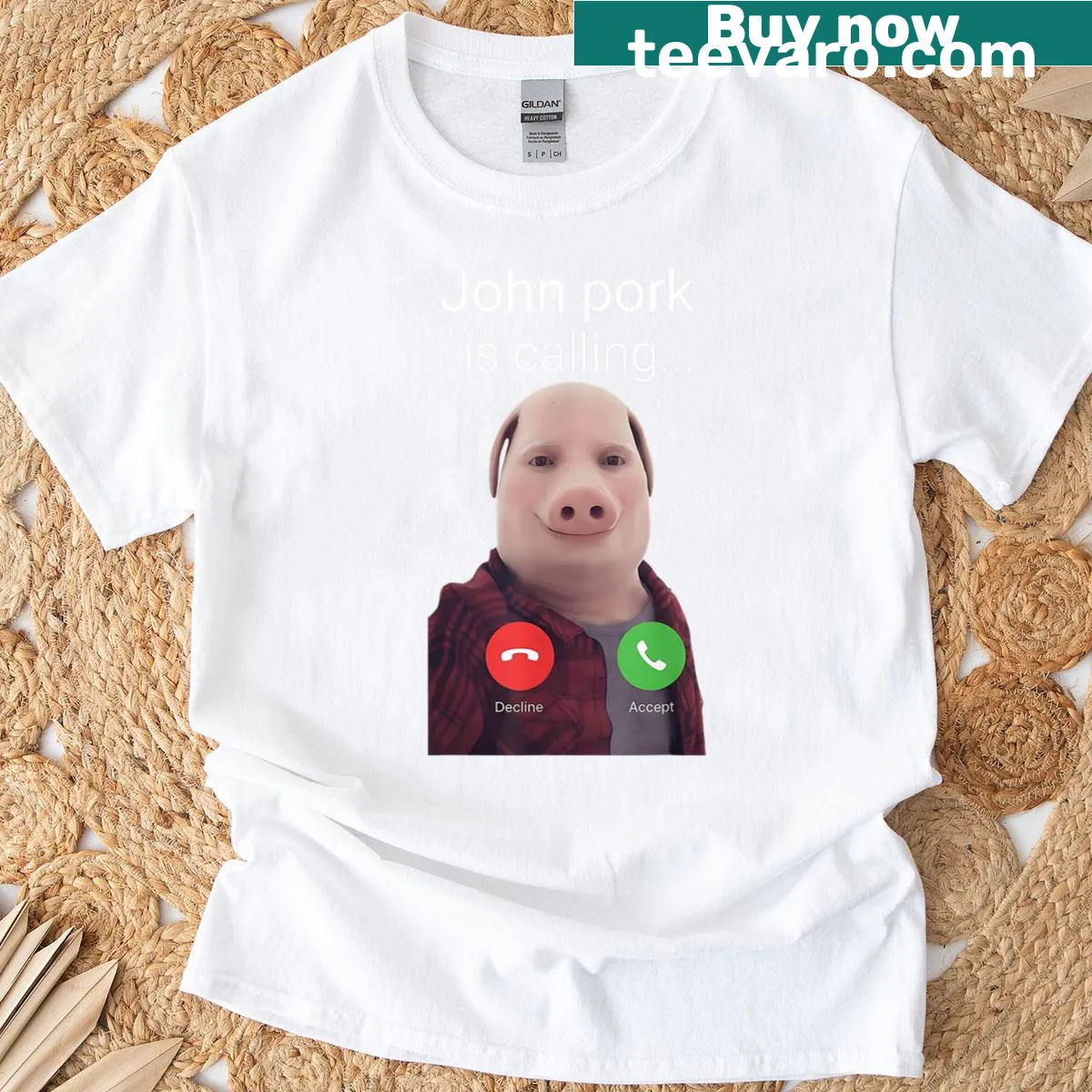 Funny meme t-shirt with the text 'John Pork Is Calling' — on a men's t-shirt