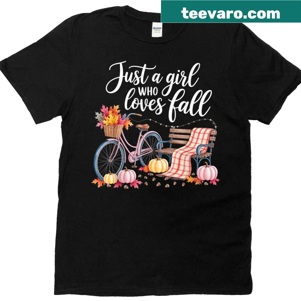 Cozy autumn t-shirt featuring pumpkins, perfect for fall lovers — on a men's t-shirt