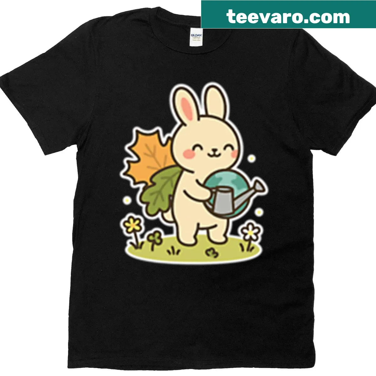 Cute kawaii bunny superhero graphic on T-shirt — on a men's t-shirt