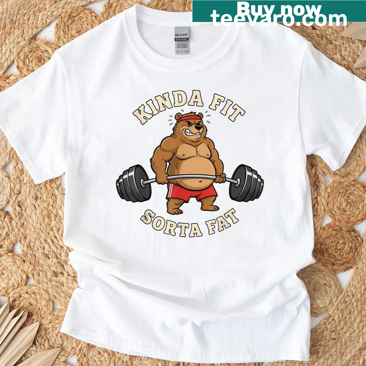 Funny T-shirt with 'Kinda Fit Kind Sorta Fat' text for gym enthusiasts — on a men's t-shirt