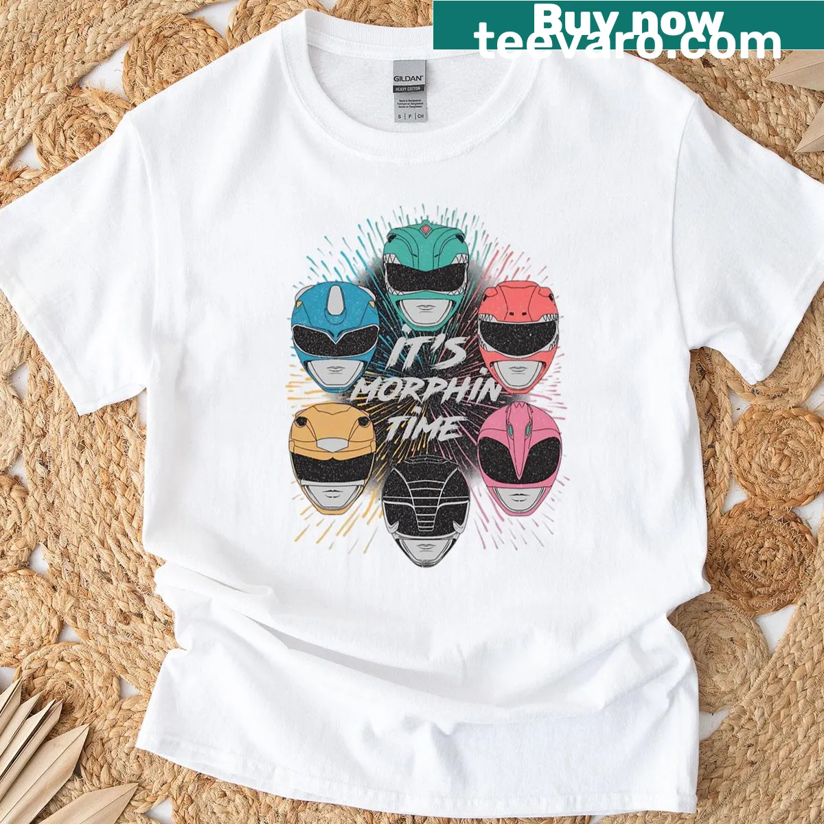 Anime-style artwork of the Legendary Rangers Team on a T-shirt. — on a men's t-shirt