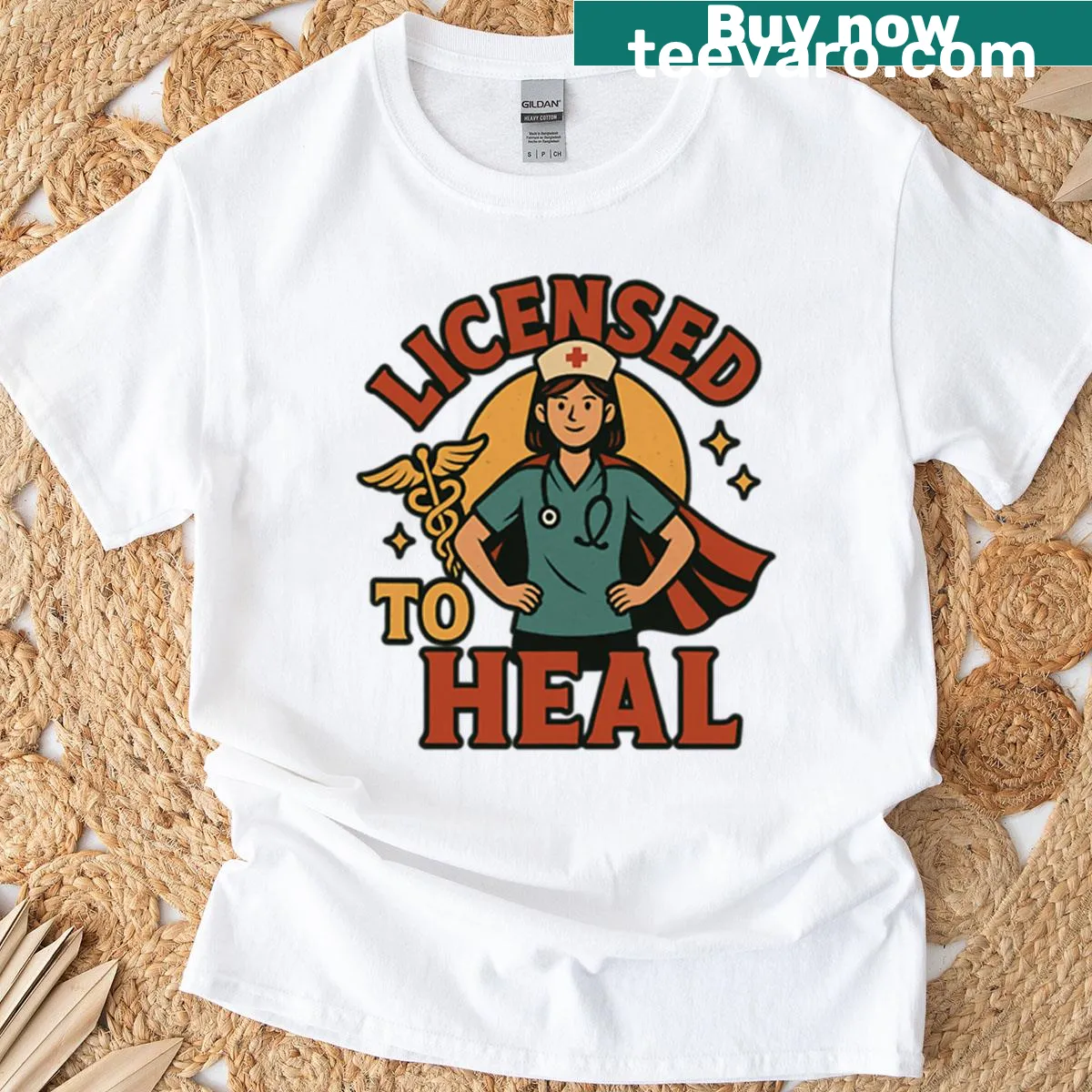 Superhero nurse illustration T-shirt — on a men's t-shirt
