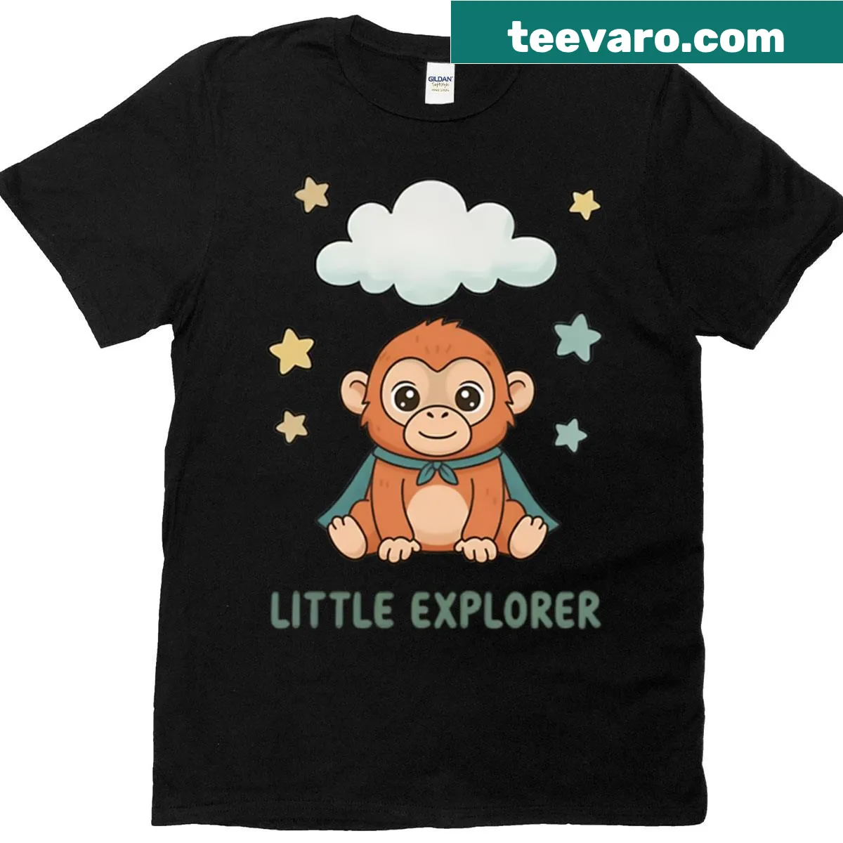 Cute T-shirt with a monkey, clouds, and stars design for kids. — on a men's t-shirt
